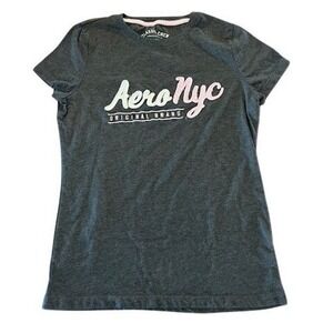 Aeropostale Aero Nyc Graphic Tee Girls Kids Charcoal Gray Pink Logo T-Shirt